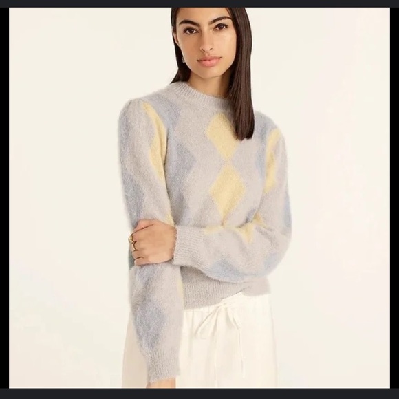 🐲💙 J.Crew Diamond checked  Cropped Sweater - Picture 1 of 15